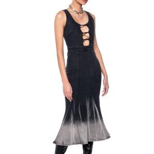 AKIRA Black and Gray Cut Out Backless Sheath Dress